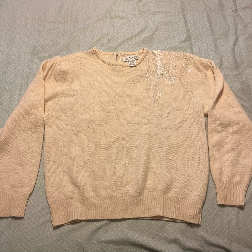 Le Moda Lambswool Beaded Vintage Sweater- M
